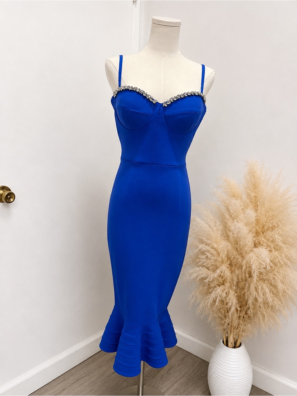 Royal Blue Embellished Midi Mermaid Dress